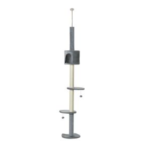 85.5" Adjustable Height Cat Tree Floor-to-Ceiling 4-Tier Climbing Activity Center Grey