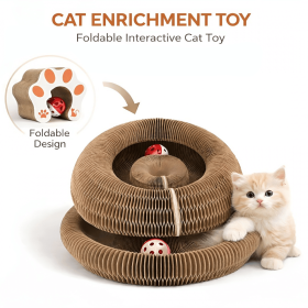 Kitty Curls Cat Toy - Foldable Accordion Cat Scratcher withBall - Magic Organ Cat Scratch Board for Interactive Play -Calming Features