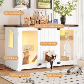 47.25" Large Cat Litter Box Enclosure with LED Light, Hidden Litter Box Furniture, Cat House with Stairs and Cat Scratching Post