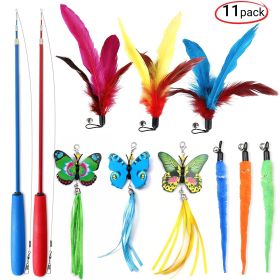 11-Pack Retractable Cat Wand Toys (15'-39'), Interactive Cat Toys for Indoor Cats