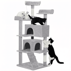 Cat Tree 54in Cat Tower for Indoor Cats Kitten Tree Multi-Level Cat Tree with 2 Condo Furniture Activity Center with Scratching Posts Funny Toys