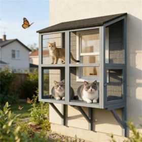 Outdoor cat cage, cat box, wall mounted cat house, gray