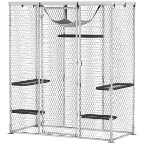 Catio Outdoor Cat Enclosure, Galvanized Steel Walk-in Cat Cage with Waterproof Cover, 5 Adjustable Platforms, Hammock