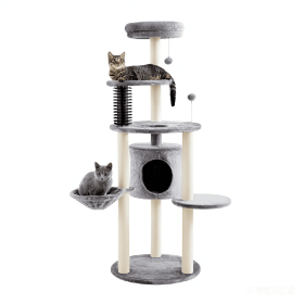 Cat Tree for Indoor Cats, 60.2 inch Tall, 5-Level, Modern, Grey, Sisal Scratch Posts, Cat Condo with Hammock, Cat Tower for Large Breeds