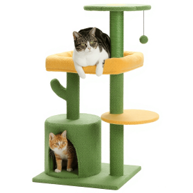 Cat Tree, 36.5 Inches Cat Tower for Indoor Cats, Multi-Level Cactus Cat Tree with Scratching Posts, Private Cat Condo