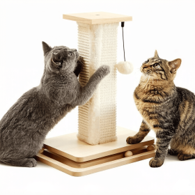 18" Square Cat Scratching Post with Natural Sisal Ropes Heavy Duty Cat Scratch Tree Track Ball Toy for Kitten Beige Scratch Pad cat tree Animal
