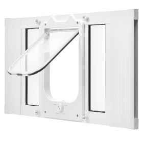 Cat Door for Window, Adjustable to Fit Window Width 23"-28", 4 Secure Lock Modes, Aluminum Frame and High-Transparency Glass, Magnetic Closure