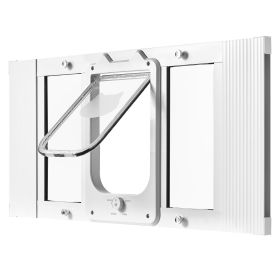 Cat Door for Window, Adjustable to Fit Window Width 27"-32", 4 Secure Lock Modes, Aluminum Frame and High-Transparency Glass, Magnetic Closure