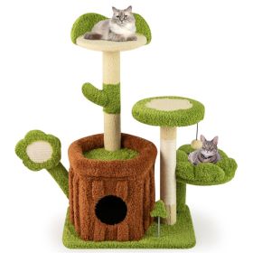 36" Jungle Theme Cat Tree - Washable Peach Skin, Sisal Scratching Post & Interactive Toys