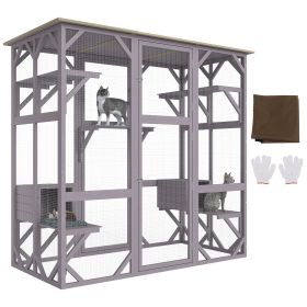 Cat House Outdoor, 7-Tier Large Catio, Cat Enclosure with 5 Platforms, 2 Resting Boxes & Large Front Door, 71.2 x 34.6 x 66.5 inch