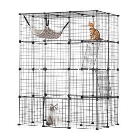 Large 4-tier Cat Cage, 41 x 28 x 55", Detachable Metal Wire Cat Enclosure, with 4 Front Doors Hammock Ramp ladders