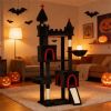 Halloween Cat Tree, Cat Tower With Coffin Bed, 2 Spacious Condos, Sisal Scratching Posts, Bat Hanging Balls