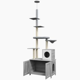 2 in 1 Floor to Ceiling Cat Tree with Litter Box Enclosure, Condo, Bed, Hammock, Scratching Posts, and Platforms, Gray (Option: Gray-940x600x255 mm)