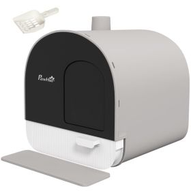 Cat Litter Box with Lid with Scoop and Filter, Light Gray (Option: Light Gray-475x455x460 mm)