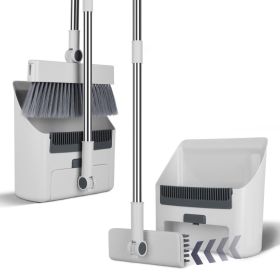 1Set Broom And Dustpan Combo Set With Squeegee Stainless Steel Handle 4 In 1 Upright Standing Broom And Dust Pan For Indoor Outdoor Garage Kitche (Option: White)