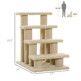 4-Step Multi-Level Carpeted Cat Scratching Post Pet Stairs, Cream White (Option: Cream White)
