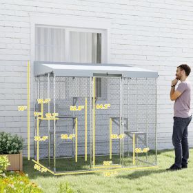 Galvanized Steel Large Catio With Waterproof Canopy, Sleeping Box, Jumping Platforms, For 1-3 Kittens, SilverMultiple Packages Shipped. Please Pa (Option: Silver)