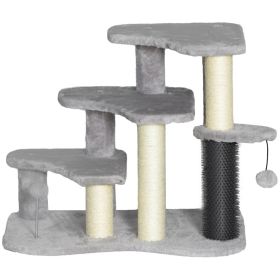 2 in 1 Cat Tree Tower 3-Step Pet Stairs with Scratching Posts, Tickling Post, Toy Balls, for High Beds, Couch (Option: Light Gray-600x145x400 mm)