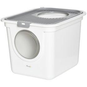 Covered Cat Litter Box, Easy Cleaning Kitty Litter Box with Front Entrance, Top Exit, Scoop, for Odor Control, White (Option: White-570x460x410 mm)