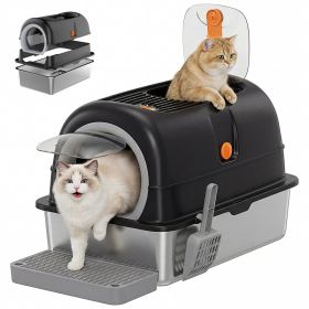 Double-entry Convertible Lid Cat Litter Box (Option: Black)
