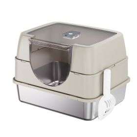 Fully Enclosed Stainless Steel Cat Litter Box White - 2025 Top Pick, Odor Lock, No Litter Scatter, Easy Clean (Color: Beige)