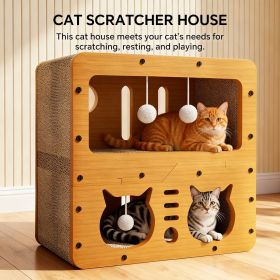 Cat Beds for Indoor Cats   Wooden Cat Scratcher House & Cardboard Condos   Covered  Kitten Bed Cave Furniture  Cute Playhouse Box (Color: C-SCMT45)