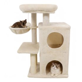 Beige 33.5inch Multi-Level Cat Tree With 2-Tier Condo, Sisal Scratching Posts & Anti-Toppling Device For Cats (Option: Beige)