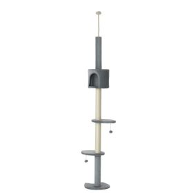 85.5" Cat Tree Height Adjustable Floor-to-Ceiling 4-Tier Kitty Climbing Activity Center Condo Cat Toy with Scratching Post Hanging Balls Play Re (Option: Light grey-480x380x190 mm)