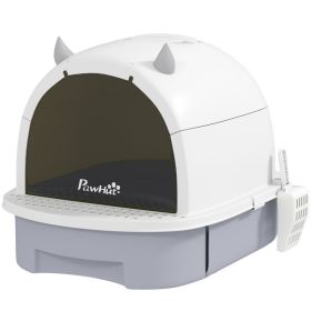 Covered Cat Litter Box with Lid, Scoop, Deodorizing Bags for Odor Control, Privacy, Easy to Clean, Gray (Option: Gray-410x180x520 mm)