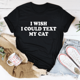 Tee Shirt with saying: "I Wish I Could Text My Cat" (Color: Black Heather, size: XL)