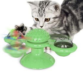 Windmill Cat Toy Interactive Teasing Pet Toy with Catnip Light Ball (Color: Green)